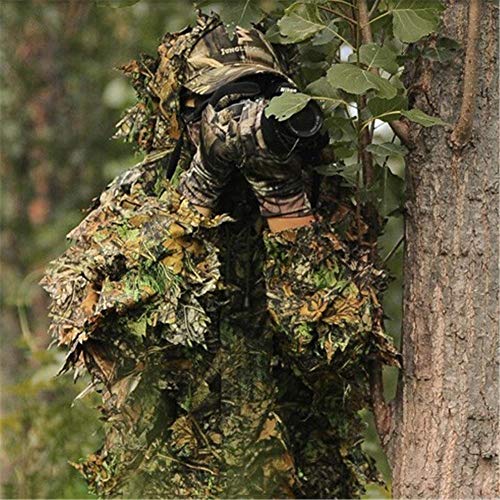 Tenue Camouflage Ensemble Veste à Capuche et Pantalon Camouflage avec 3D Maple Leaf Bionic Ghillie Costumes Vêtements de Chasse Veste Yowie Sniper Birdwatch Airsoft Camouflage Veste et Pantalon