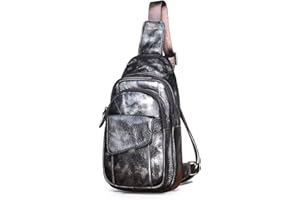 Le'aokuu Uomo Vera Pelle Casual all'aperto Escursionismo di Viaggio Borsa a Tracolla Zaino monospalla 8013