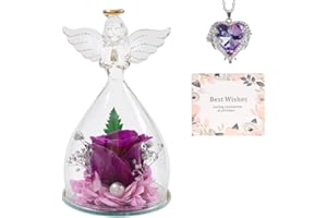 JARAGAR Frauen Geschenk, Konservierte Blumen Geschenke für Mama Frau Oma, Engel Figur mit Rose und Halskette, Ideal Geburtstag, Jahrestag, Hochzeit, Valentinstag, Weihnachten Geschenk