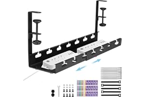 Edencomer Under Desk Cable Management Tray, 11.2''-21.8'' Retractable Under Desk Cable Tray for Keeping Cable Tidy, No Drill Sturdy Steel Wire Management for Office and Home Standing Desk