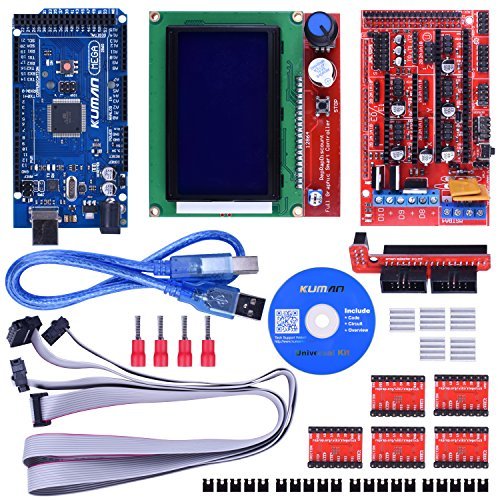Kuman 3D Controlador de Impresora Kit para Starter Kit de Mega 2560 R3 Arduino +RAMPAS 1,4 + + 5 piezas Conductor del Motor de Pasos A4988 + LCD 12864 para Arduino RepRap K17 Versión actualizada