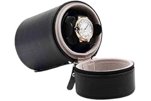 LGWG Portable Automatic Single Watch Winder Box in Leather with Quiet Motor Classic Watch Winder Table Storage Case for Christmas New Year Gift-Black