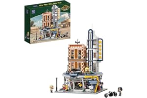 PANTASY Retro Motorrad-Diner & Bar Bauset – Modulares Straßeneck-Architektur-Kit mit interaktiven Türen, aufklappbaren Wänden, 4 Motorrädern Sammlermodell zum Ausstellen & Spielen für Erwachsene