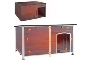 Aivituvin Extra Large Outdoor Dog House with Insulated Liner, Waterproof Heated 59'' Dog Kennel for Small Medium Large Dog with All-Around Iron Frame (Grey, XL)