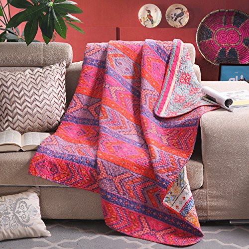 Exclusivo Mezcla Reversible 125 x 150 cm Baumwolle Modischer Bohemian-Stil Steppdecke Kuscheldecke Sofaüberwurf Tagesdecke Wohndecke Sofa Bett Decke (Typ 3) - 2