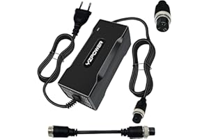 YZPOWER Chargeur De Batterie 42V Trotinette Électrique, 36V 2A Lithium Chargeur De Batterie, pour Trotinette, Vélo électrique, 42 Volts Universel Chargeur avec 3 Broches 8mm GX12 (1+2-) Connecteur