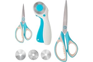 MANUFORE Set de Ciseaux de Couture et Cutter Rolatif，Ciseaux à Tissu Polyvalents 26cm+14cm et Cutter Rotatif 45mm avec Trois Lames Rondes de Rechange pour Tissu, Papier, Cuir,Toile, Scrapbooking