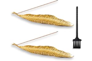 LLMtn 3-teiliges Set, bestehend aus 2 blattförmigen Räuchergefäßen aus Metall und 1 Aschebürste (Gold)