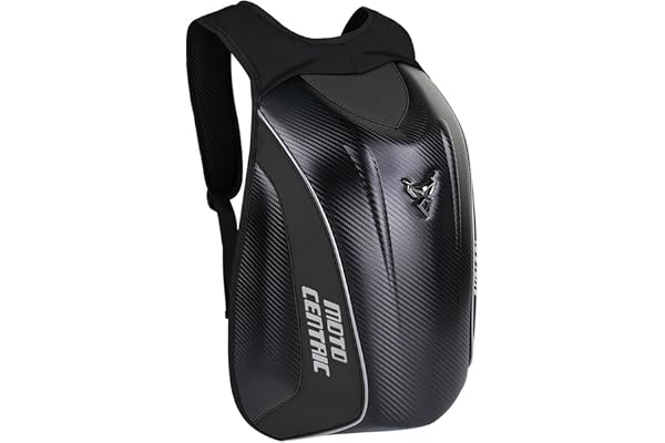 mjmoto Sac à dos de moto imperméable en fibre de carbone avec coque rigide réfléchissante