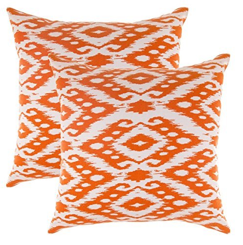 TreeWool®, (2er Pack) Ogee Ikat Diamant Design Baumwolle Dekoratives Kissenbezüg (Orange, 50 x 50 cm)