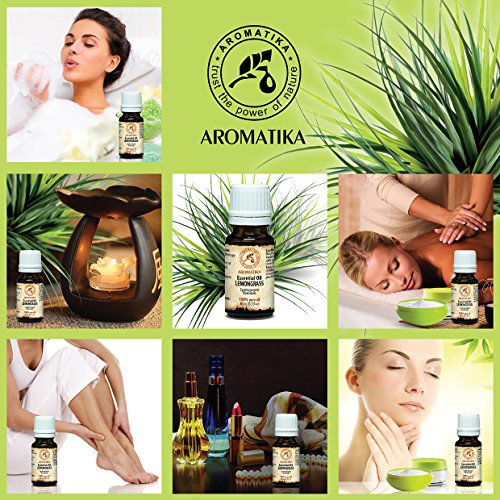 Lemongras Öl, 100 % naturreines ätherisches 10ml 0,33 oz, Reine & Natürliche Lemongrasöl- Cymbopogon flexuosus, Zitronengrasöl – Lemongrass Indien- Lemongrassöl für guten Schlaf / Stressabbau /Beauty /Baden / Körperpflege / Wellness /Schönheit / Aromatherapie / Entspannung /Massage / SPA / Aroma diffuser / Duftlampe / Raumbeduftung / Kosmetik /Kosmetikanreicherung / Aromatherapeutische / Unverdünntes / Therapeutische / Alternative medizin; Glasflasche, von AROMATIKA - 3