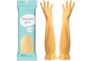 YONG-SHENG Cleaning Glove, Kitchen Dishwashing Glove, Heavy Duty Rubber Gloves, Waterproof, Non-slip, Yellow, 55CM L