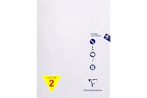Clairefontaine 303380AMZC Un lot de 2 Cahiers Agrafés Dessin Mimesys Incolore - 24x32 cm - 48 Pages Unies Blanches - Papier à Dessin 125 g - Couverture Polypro