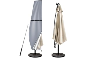wiipara Parasol Cover with Rod, Parasol Protective Cover fit for Waterproof UV-Block Windproof Large Umbrella Cover with Zip and Storage Bag for Garden Outdoor (Grey, 265x40x70/50(bottom) cm)