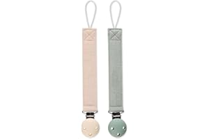 meanus Lot de 2 attache-tétines en coton et clip en silicone pour filles et garçons - Sans BPA - Bleu moody + blanc lait