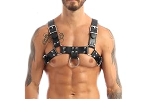 Lunriwis Arnés de Cuero de Cuerpo con Hebilla para Hombres Cinturón de Arnés de Pecho,Sexy Ropa de Fiesta Noche Club Cosplay,Punk Gótico Atractivo Chest Muscle Harness Clubwear