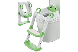 XESPIS Reducteur Toilette Enfant, Rehausseur Toilette Enfant, pour Garçons et Filles, Hauteur Réglable et Pliable, Adaptateur Toilette Enfant avec Coussin, Anti-éclaboussures et Antidérapant(Vert, Blanc)