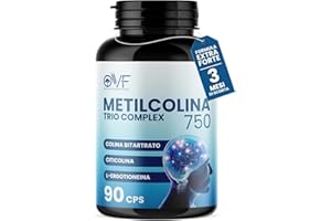 PARAFARMACIA, ORGANIC VITAMINS & FOOD OVF Citicolina Integratore Metilcolina Trio Complex 90 Cps, Integratore Memoria e Concentrazione per supporto delle Funzioni Cognitive, Nootropico con Colina Bitartrato, Citicolina e Ergotioneina