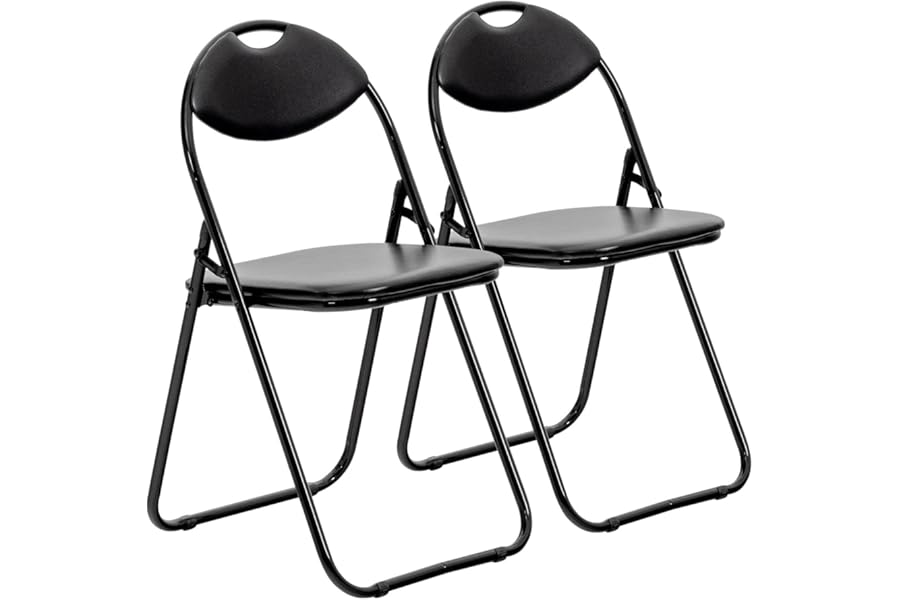 Harbour Housewares Black Padded Folding Chairs - Pack of 2 Portable Folding Chairs for Dining, Office, Vanity, Makeup, Study & Home Soft Padded Seating Small Desk Seats