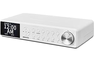 MEDION P66750 Radio de cuisine encastrable (radio de cuisine DAB+, radio FM PLL, écran couleur TFT à intensité variable, minuterie de cuisson, Bluetooth, barre LED, matériel de montage inclus), blanch