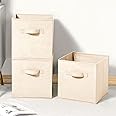 wolpin Set of 3 Storage Basket Bins Foldable Collapsible Storage Cubes for Home Organiser Kids Toys Box and Wardrobe Clothes Stacker, Beige