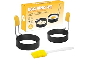 FYCHUO Egg Rings for Frying Non Stick Fried Egg Ring 2 Pack Poached Egg Maker with Oil Brush, Fried Egg Mould, Pancakes, Mcmuffin, Omelette, Shaping, Burger
