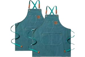 CHAILIQIANGG Grembiule da cucina in tela (2 pezzi), grembiule da lavoro con 3 tasche, tracolla regolabile, grembiule da barbecue, impermeabile, professionale, per uomo e donna, per parrucchiere, cucina,