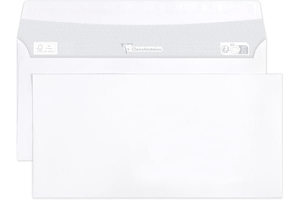 Clairefontaine 5945C - Boite de 500 Enveloppes Blanches DL- 110x220mm - Auto-Adhésives - 80g/m²