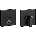 Kwikset Downtown Deadbolt Lock, Matte Black Square Exterior Keyed Front Entry Door, Pick Resistant SmartKey Rekey Security, Single Cylinder Dead Bolt, with Microban Protection