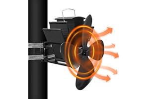 Gohantee 4-Blade Stove Fan - Flue Pipe Fan Heat Powered for Wood Burner & Fireplace, Silent with Thermometer, Efficient Air Circulation