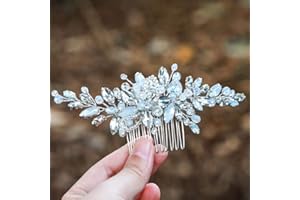 ‎HANDCESS Handcess Hochzeits-Haarkamm mit weißen Opal-Strasssteinen und Kristallen, mit einem kleinen Blau-Ton - Brautschmuck, Hochzeits-Haarschmuck