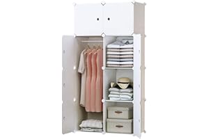 BRIAN & DANY Kleiderschrank aus 8 Würfeln, Modulare Schrank Garderobenschrank Steckregalsystem Kunststoffschrank mit Türen & 1 Aufhängern, Zusätzliche Aufkleber Enthalten