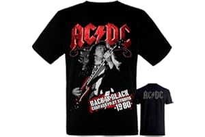 DESCONOCIDO AC/DC - Back in Black - Camiseta Negra Hombre Manga Corta - ACDC Tshirt