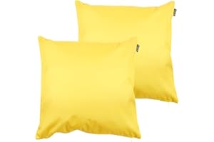 Bean Bag Bazaar Outdoor Cushions with Cover Included, Plain Collection, Yellow, Set of 2, 43cm x 43cm, Water Resistant, Outdoor Cushions for Garden Furniture, Garden, Patio