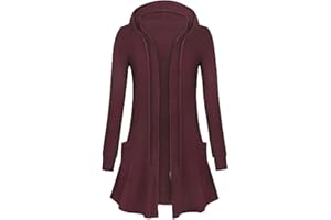 Flikity Womens Longline Hoodies Zipper up Knee Length Cardigan with Large Pockets Long Sleeve Tunics Casual Work Clothes Ladies Lightweight Jackets M-2XL