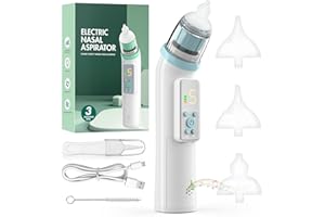 VIBINHO Aspiratore Nasale Neonato Elettrico con 5 Livelli di Aspirazione, Aspiratore Nasale Elettrico con Display, Ricaricabile con 3 Beccucci in Silicone, Pinzette, Funzione Musica e Luci Colorate