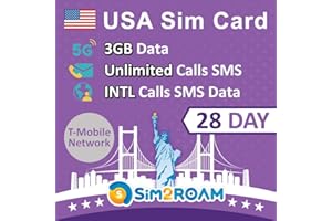 SIM2ROAM Scheda SIM ultramobile USA 28 giorni | 3 GB con dati LTE 5G/4G | Chiamate/Messaggi nazionali illimitati negli Stati Uniti + Credito per chiamate/SMS internazionali | Ricaricabile! (Dati 3 GB)