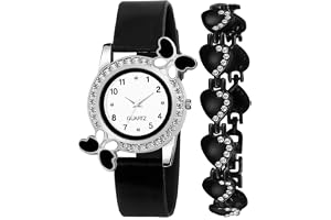 Acnos Multi Colors Dial Diamond and Plain Analog Watch with Heart Bracelet for Girls Best Design Butterfly and Rectangle Combo 2 Pack of 2