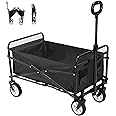 TAPIT Collapsible Folding Utility Wagon Portable Outdoor Camping, Shopping, Picnic,Sports, Garden Cart with Universal Wheels & Adjustable Handle (Mini black)