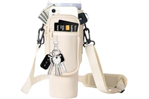 FROVI Sac de transport de bouteille d'eau pour Stanley 40oz Tumbler, pochette de bouteille avec pochette de téléphone, filles garçons adultes accessoires de coupe pour la randonnée et le voyage (Beige)