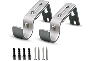 Quality Den Curtain Pole Brackets 2Pcs with Adjustable Length of 9-12cm - Metal Curtain Rod Brackets set with Screws for Poles, Wall Rod-Heavy duty & Rust Resistant (Silver)
