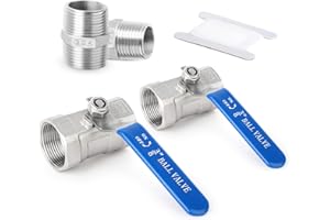 ERGAOBOY 2 Stück 3/8" Innengewinde x 3/8" Innengewinde BSP Hochleistungskugelhahn aus Edelstahl 304 mit 2 Stück 3/8" Sechskant-Nippelanschlüssen