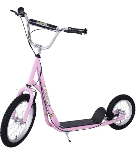 Homcom - Trottinette patinette freestyle grandes roues pneumatiques 41 cm avec pegs rose