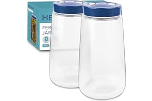 HEFTMAN Lot de 2 bocaux de fermentation avec aération 1 voie – 2,2 litres – Idéal pour la fermentation sûre de kéfir, kimchi, choucroute, levain et avoine de nuit