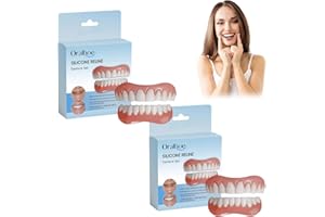 CARRENEU Juego de 2 Piezas Dentadura De Silicona Dentaduras Postizas Ajustables Dientes Postizos Temporales Carillas Dentales Natural en Forma y Cómodo Para Hombres y Mujeres