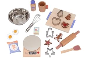howa Backset für Kinder 19 teilig - Spielküche Zubehör, Kinderküche Zubehör Holz mit Waage, Schüssel, Schneebesen, Backformen und viel Zubehör 4896