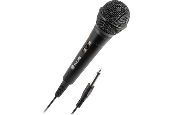 NGS Singer Fire - Micrófono Vocal Dinámico, Micrófono con Cable de 3 Metros, Conexión Jack 6,3mm y Botón On/Off