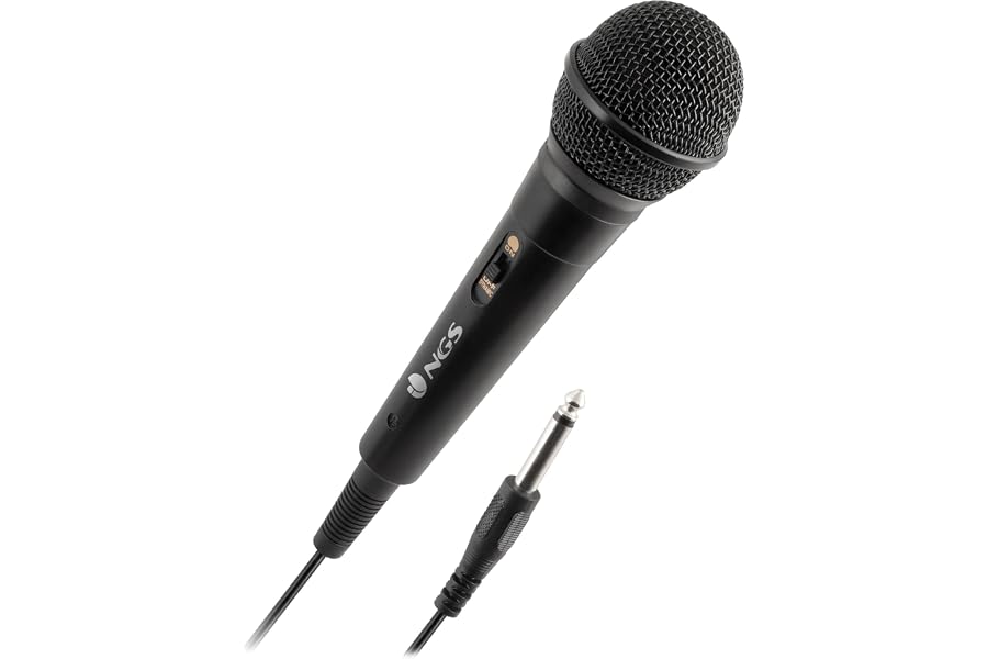 NGS Singer Fire – Micrófono Dinámico Vocal con Cable de 3 Metros, Conector Jack 6,3 mm, Botón On/Off, para Karaoke, Actuacion