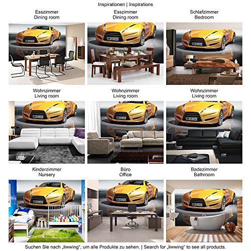 Fototapete 254×184 cm PREMIUM Wand Foto Tapete Wand Bild Papiertapete – Autos Tapete Sportwagen Auto Spiegelung gelb – no. 1591 - 5