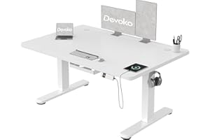 Devoko Elektryczne Biurko Stacjonarne Z Gniazdem Ładowania Typu C, 120 x 80 cm, Podnoszone Biurko, Regulowana Wysokość Z 3 Wysokościami, Organizer Kabli, Do Użytku Biurowego